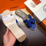 Hermes Women Oran Sandals in Epsom Leather Electric Blue