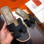 Hermes Women Oran Sandals in Epsom Leather Black