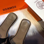 Hermes Women Oran Sandals in Epsom Leather Black