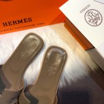 Hermes Women Oran Sandals in Epsom Leather Dark Grey