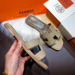 Hermes Women Oran Sandals in Epsom Leather Grey