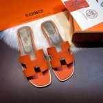 Hermes Women Oran Sandals in Epsom Leather Orange