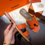 Hermes Women Oran Sandals in Epsom Leather Orange