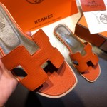 Hermes Women Oran Sandals in Epsom Leather Orange