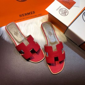 Hermes Women Oran Sandals in Epsom Leather Red