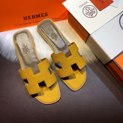 Hermes Women Oran Sandals in Epsom Leather Yellow