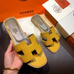 Hermes Women Oran Sandals in Epsom Leather Yellow