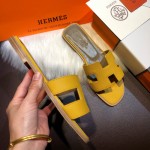 Hermes Women Oran Sandals in Epsom Leather Yellow