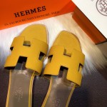 Hermes Women Oran Sandals in Epsom Leather Yellow