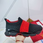 Christian Louboutin Spike Sock Flat Sneakers Black / Red