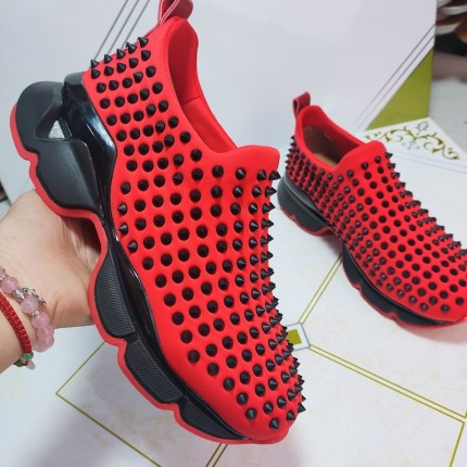 Christian Louboutin Spike Sock Flat Sneakers Red / Black