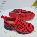 Christian Louboutin Spike Sock Flat Sneakers Red / Black