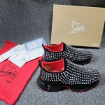 Christian Louboutin Spike Sock Flat Sneakers Black / Silver