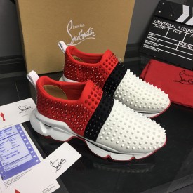 Christian Louboutin Spike Sock Flat Sneakers Red / Black / White