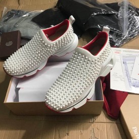 Christian Louboutin Spike Sock Flat Sneakers White