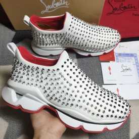 Christian Louboutin Spike Sock Flat Sneakers White / Silver