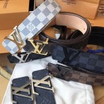 LV Damier Ebene Initiales Belt M9807 Brushed Gold