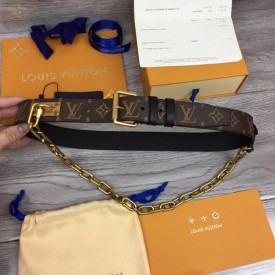 LV Monogram Macassar canvas Signature Chain 35MM Belt M0180T