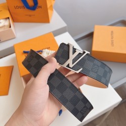 Replica Louis Vuitton Damier Graphite LV Initiales 40MM Belt M9808 / Silver Buckle