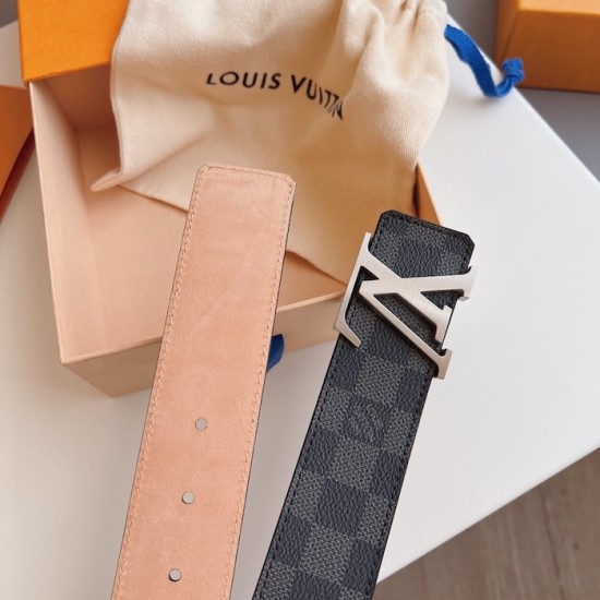 Replica Louis Vuitton Damier Graphite LV Initiales 40MM Belt M9808 / Silver Buckle