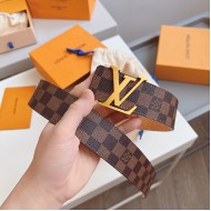 Louis Vuitton Damier Ebene LV Initiales 40MM Belt M9807 / Gold Buckle