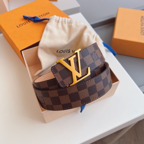 Louis Vuitton Damier Ebene LV Initiales 40MM Belt M9807 / Gold Buckle