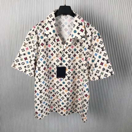 Louis Vuitton Monogram Printed Short-Sleeved Silk Shirt 1AFQ26