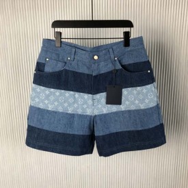 Louis Vuitton Striped Patchwork Denim Shorts 1AFQG3