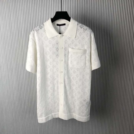 Louis Vuitton Monogram Pointelle Short-Sleeved Cotton Shirt White