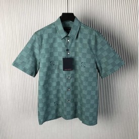 Replica Louis Vuitton Printed Short-Sleeved Cotton Shirt