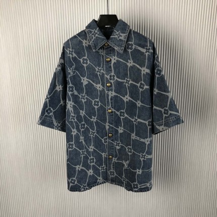 Louis Vuitton Monogram Printed Short-Sleeved Denim Shirt 1AFQZ1