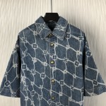 Louis Vuitton Monogram Printed Short-Sleeved Denim Shirt 1AFQZ1