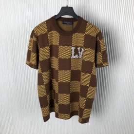 Replica Louis Vuitton Short-Sleeved Cotton Damier Crewneck