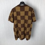 Louis Vuitton Short-Sleeved Cotton Damier Crewneck With Crystal Lv Patch 1AFIUR