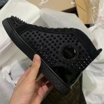 Christian Louboutin Louis Spikes Suede Leather Sneakers Black