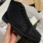 Christian Louboutin Louis Spikes Suede Leather Sneakers Black