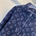 LV Monogram Teddy Jacquard Fleece Zip Jacket Navy