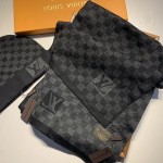 LV Petit Damier Scarf and Beanie wool set Black