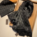 LV Petit Damier Scarf and Beanie wool set Black