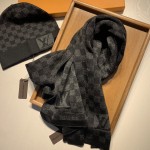 LV Petit Damier Scarf and Beanie wool set Black