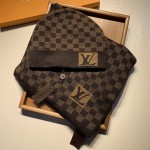 LV Petit Damier Scarf and Beanie wool set Brown