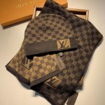 LV Petit Damier Scarf and Beanie wool set Brown