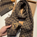 LV Petit Damier Scarf and Beanie wool set Brown