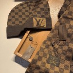 LV Petit Damier Scarf and Beanie wool set Brown