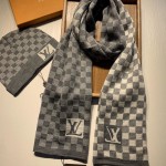 LV Petit Damier Scarf and Beanie wool set Grey