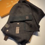 LV Petit Damier Scarf and Beanie NM wool set Brown