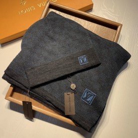 LV Petit Damier Scarf and Beanie NM wool set Navy