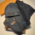 LV Petit Damier Scarf and Beanie NM wool set Navy