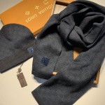 LV Petit Damier Scarf and Beanie NM wool set Navy