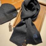 LV Petit Damier Scarf and Beanie NM wool set Navy